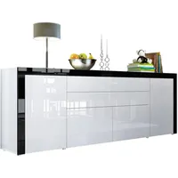Vladon Sideboard, Weiß Hochglanz, 200x72x35 cm, Wohnzimmer, Kommoden &