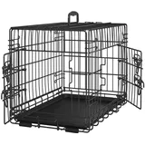 Yaheetech Hundekäfig 62 x 42 x 47 cm klappbar mit Trennwand, 2 Türen, Hundebox für zuhause mit ausziehbare Bodenschale, Transportkäfig Auto, Hundetransportbox Drahtkäfig für Welpe Katzen, S, Schwarz