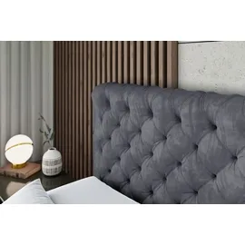 altdecor Boxspringbett mit H3 Matratze und Topper - 160 x 200 cm - BOXI8 - Dunkelgrau Samt - Polsterbett mit Bettkasten und Lattenrost, Bett mit St... - Dunkelgrau