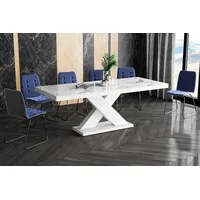 Design Esstisch Tisch HE-888 Marmoroptik Marmor - Weiß Hochglanz ausziehbar 160 bis 210 cm