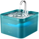 PawPoll Katzenbrunnen, 2,2L Trinkbrunnen für Katze, Super Leiser, Wasserhahn-Design Wasserbrunnen für Katzen mit LED und Aktivkohlefilter, Leicht zu Reinigen, Zwei Wasserfluss-Designs (Grün-2,2L)
