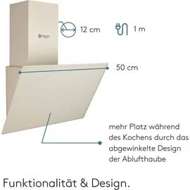 Wiggo Dunstabzugshaube 50cm kopffrei I Abluft Umluft Dunstabzug 300m3/h - LED Touch-Display 3 Stufen I Schräghaube inkl. Fettfilter & 2x Kohlefil...