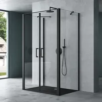 mai & mai Ravenna66 U-Form Duschabtrennung 90 x 90 cm mit Duschwanne Schwarz Klarglas