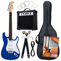 ROCKTILE Banger's Pack Komplettset E-Gitarre Blau (Verstärker, Tremolo, Tasche, Kabel, Gurt, Plecs, Ersatzsaiten und Schule mit CD/DVD)