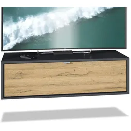 Vladon Lana Lowboard 100x29x37 cm Schwarz matt/Eiche Natur MDF/Spanplatte