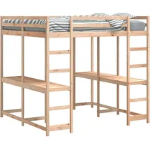 vidaXL Hochbett mit Schreibtisch 140 x 200 cm Kiefer massiv braun