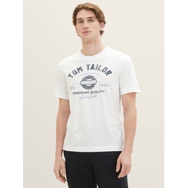 TOM TAILOR Herren T-Shirt mit Logo-Print aus Baumwolle, White, M