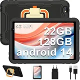 JUEDUR Kinder Tablet 10 Zoll Android 14, 5G WiFi | 22GB+128GB (1TB TF) | Elterliche Kontrolle | 8000 mAh | Octa-Core | 5MP+8MP | mit Kindgerechte Hülle Eva Schutzhülle + 360° drehbarer Bügel -Schwarz