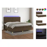 vidaXL Boxspringbett mit Matratze & LED Dunkelbraun 200x200 cm Stoff