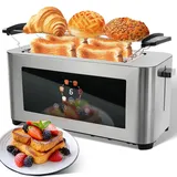 Toaster XXL Langschlitztoaster 4 Scheiben mit Brötchenaufsatz 1400W Edelstahl