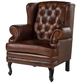 Massivmoebel24 Ohrensessel Echtleder 88x80x108 braun CHESTERFIELD #101