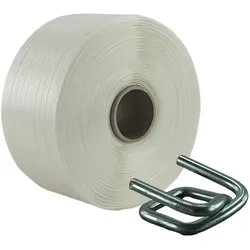 KK Verpackungen 19 mm Polyester Umreifung Set Umreifungsband Textil Metallklemmen Phosphatiert