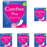 Carefree Slipeinlagen Plus Normal mit leichtem Duft (56 Stück), super saugstarke Slipeinlagen, um Flüssigkeiten sofort einzuschließen, Größe Normal (Packung mit 5)