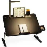 Tisch Bett Laptoptisch, SAIJI Bett Tisch mit LED Lampe, Höhen Winkel verstellbar, mit Buchständer, Schublade, Lap Stopper, Tablet Schlitz, Schlittenbeine