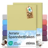 etérea Jersey 2er Set Spannbettlaken 180x200cm - 200x200cm Lind bis 25 cm Höhe - 100% Baumwolle Spannbetttuch Oekotex - Doppelpack Bettlaken 180x200 cm - 200x200 cm - Grün