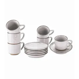 Loberon Tasse mit Untertasse 6er Set Biarré, ursprünglicher, natürlicher Charakter, Geschirr mit mediterranen Charme, spülmaschinenfest, Tischaccessoires, Steinzeug, weiß