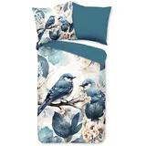PURE luxury collection PURE LUXURY COLLECTION, Bettwäsche, Wendebettwäsche, Mikrofaser, 135x200, 2 Teilig, Wendeoptik, Vogel, Blumen, Blau, Weiss