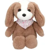 DEPESCHE 13172 Princess Mimi - Kuscheltier Hund Milo in Braun-Weiß, mit Langen Schlappohren, ca. 25 cm großes Plüschtier mit geblümtem Halstuch