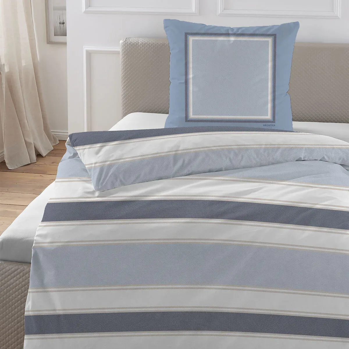 Hechter Paris Bettwäsche 41305 blau 155x220 cm + 80x80 cm - blau;weiß