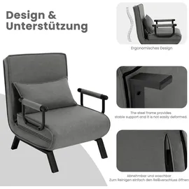 Woltu Schlafsessel 3 in 1 mit Bettfunktion, klappbares Schlafsofa mit verstellbarer Rückenlehne, Metallrahmen Leinen, Dunkelgrau - Dunkelgrau