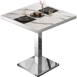 GGM Möbel Bistrotisch 60 x 60 x 75 cm Weiß Marmor/Edelstahl