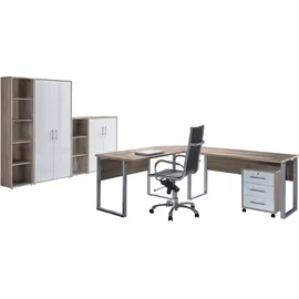 BMG-Möbel Büro Office Edition Set 4, Sonoma/ Eiche/Weiß