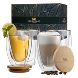 Königsglas Gläser-Set Swing doppelwandige Gläser 2/4er Glas Set 250/350 ml Cocktailgläser, Premium Latte Macchiato Gläser aus Borosilikatglas, Trinkglas Kaffee Cappuccino Tasse Teeglas weiß 35 cl | 350 ml | Ø 8.5 cm x 11.5 cm