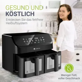 Juskys Heißluftfritteuse 9 L - 2 Kammern, Smart Finish, beschichtet
