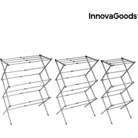 InnovaGoods - Zusammenklappbarer, ausziehbarer Metall-Wäscheständer, 3 Höhenstufen 11 Stangen, Wasserfest, Leicht, Ohne Werkzeug montierbar, Eisen, Silber, Größe A