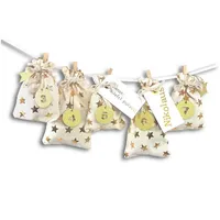 Frau WUNDERVoll befüllbarer Adventskalender Adventskalender Schneeflöckchen Baumwollbeutel weiß, goldene Sterne grau