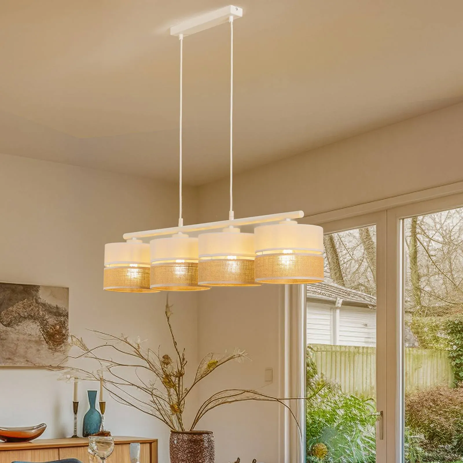 Hängelampe Linobianco TK Lighting, dimmbar, weiß / opal, für Wohn- / Esszimmer, Textil / Stoff / Seide, Modern, Pendelleuchte - 92 cm - 20 cm - 110 cm