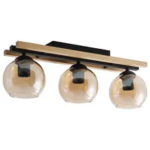 LINDBY Deckenlampe Enrique amber, 3-flg., Glas, Holz, E27) - Schwarz
