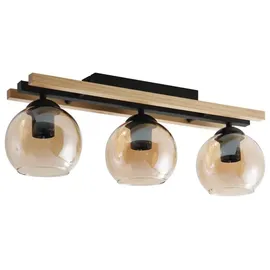 LINDBY Deckenlampe Enrique amber, 3-flg., Glas, Holz, E27) - Schwarz
