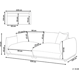 Beliani Sofa 3-sitzer Luvos Samtstoff Goldbraun