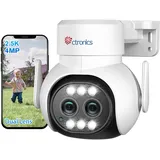 ctronics 2.5K 4MP Überwachungskamera Aussen WLAN mit Dual-Objektiv, 6X Hybrid-Zoom mit 2,4/ 5GHz WiFi PTZ IP Kamera Outdoor, Personen-/Bewegungserkennung, Auto-Tracking, Farb-Nachtsicht, Alarm, IP66