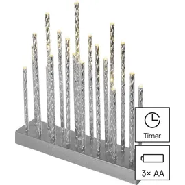EMOS LED Kerzenständer mit 19 Kerzen, silbern Glanzeffekt, Batteriebetrieben 3X AA, Innenbereich IP20, 6/18h Timer-Funktion, 28, 5 x 25 cm, DCAW02, Silber