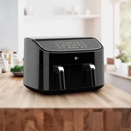 AECO DUO Heißluftfritteuse mit digitalem Touch-Display & Dehydrierungsfunktion, 2850 W Timerfunktion, Antihaftbeschichtung Schwarz