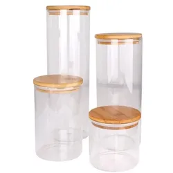Lex 4er-Set Vorratsgläser Vorratsglas Bambusdeckel Glasbehälter Vorratsdosen