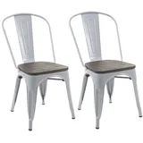 Mendler 2er-Set Stuhl HWC-A73 inkl. Holz-Sitzfläche, Bistrostuhl Stapelstuhl, Metall Industriedesign stapelbar ~ grau