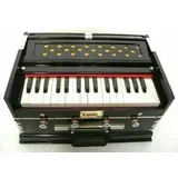 Brass India Professionelles Harmonium mit 4 Stoppern, Doppelbalg und 32 Tasten in Schwarz