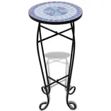 Tidyard Mosaiktisch Mosaik Beistelltisch Bistrotisch Balkontisch mit Eisenrahmen, Rund,30 x 60 cm (? x H), Wei?-Blau