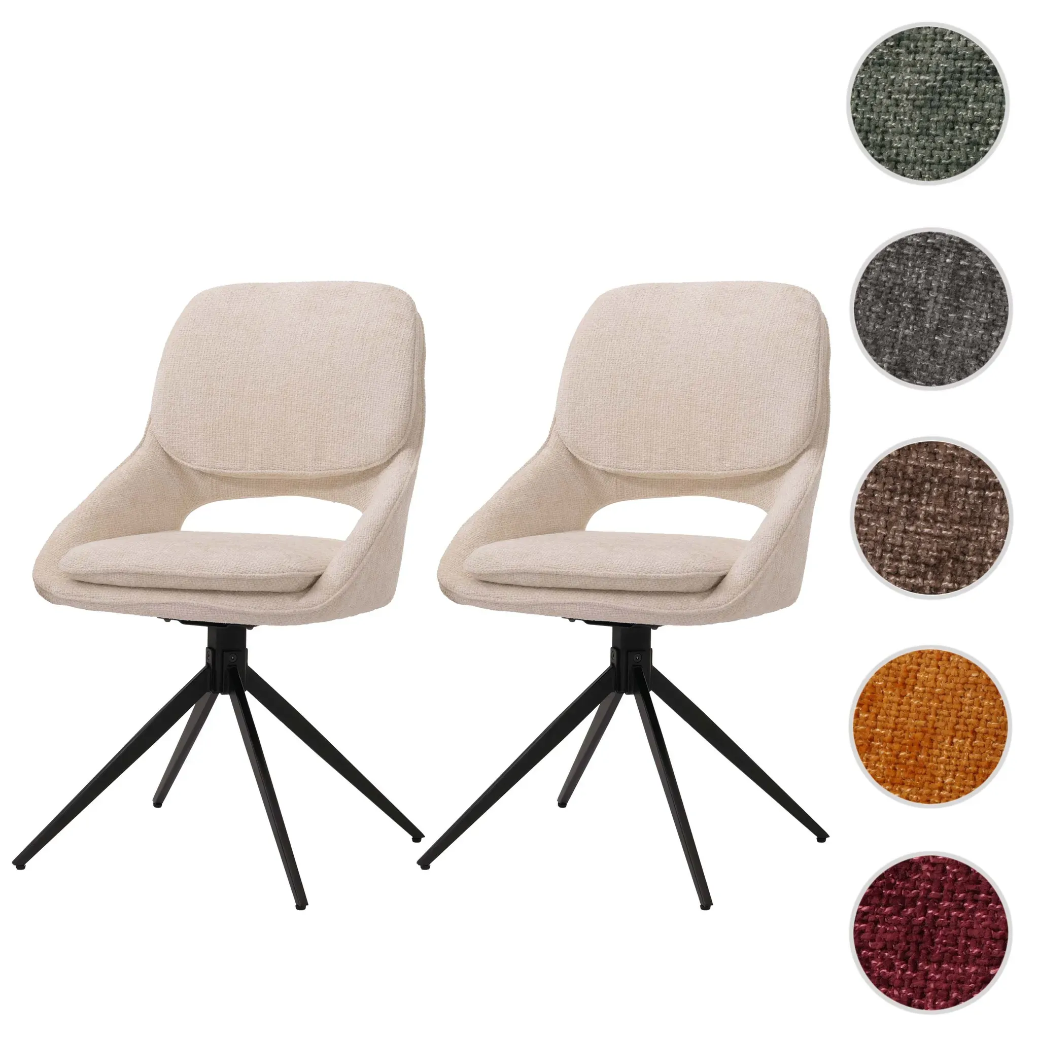 2er-Set Esszimmerstuhl HWC-N73, Küchenstuhl, drehbar Auto-Return, Stoff/Textil Chenille (490g/m2) Öko-Tex ~ creme-beige