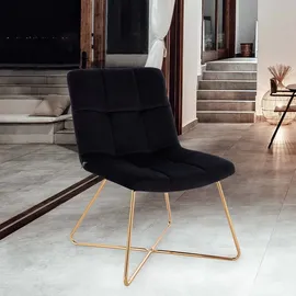 Svita Lynn Loungesessel Cocktailsessel Clubsessel Polsterstuhl ohne Armlehnen Goldene Beine Samt-Polster Schwarz