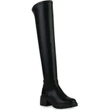 VAN HILL Damen Leicht Gefütterte Overknees Stiefel Profilsohle Schuhe 838109, Farbe: Schwarz, 40 - 40