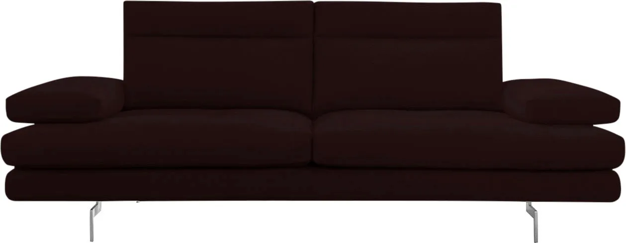 3-Sitzer CALIA ITALIA "Toby Wing, Designsofa mit hohem Sitzkomfort, bequem und elegant", braun (nutella antares), B:208cm H:90cm T:113cm, Leder BULL (100% Leder), Sofas, inklusive Sitztiefenverstellung, Füße in Chrom glänzend