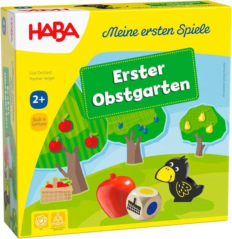 HABA Erster Obstgarten – Meine ersten Spiele: Brett- und Familienspiel rund um Farben und Formen, Holzspielzeug-Klassiker für Kleinkinder ab 2 Jahren
