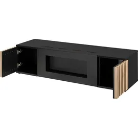 furn.design Wohnwand "Morgan" in schwarz und Jackson Eiche Schrankwand mit Kamin, inkl. Beleuchtung - Schwarz