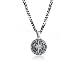 KUZZOI Halskette Herren Panzerkette Kompass 925 Silber schwarz 50