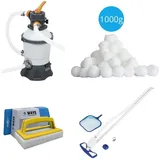 Bestway - Poolsauger AquaClean & Sandfilterpumpe 3028 L/u & Filterkugeln 1000 g & WAYS Scheuerbürste