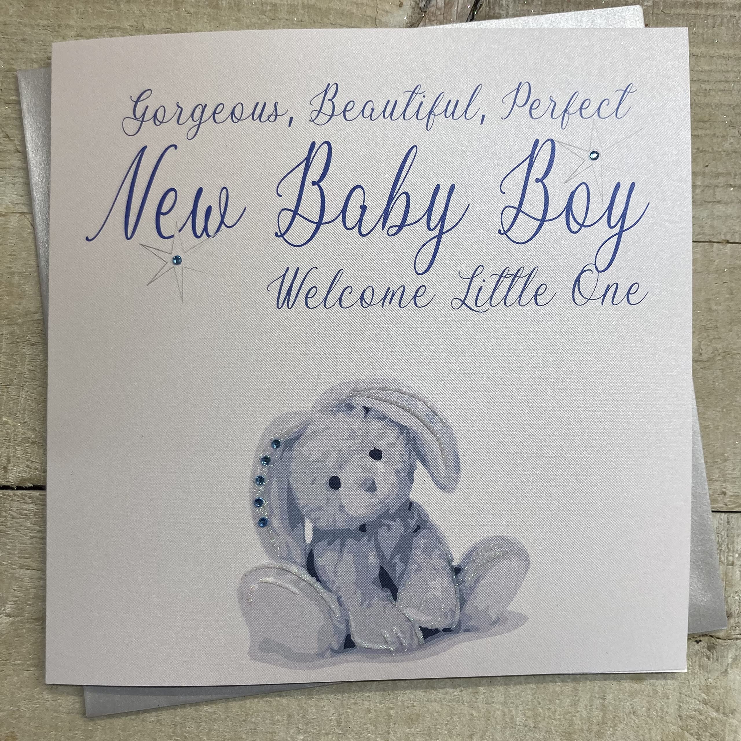 WHITE COTTON CARDS "Gorgeous Beautiful perfekt New Baby Boy, Blau Bunny handgefertigt New Baby Girl Karte